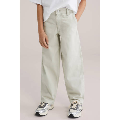 WE Fashion loose fit jeans baggy jeans mintgroen Meisjes Denim Effen - maat 140 afbeelding
