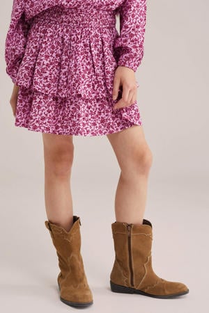 gebloemde midi rok strokenrok roze
