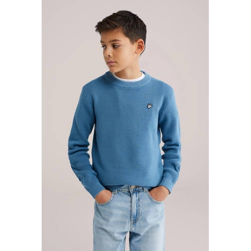 WE Fashion trui fijn gebreid blauw Jongens Sweat Ronde hals Effen - maat 170/176 afbeelding