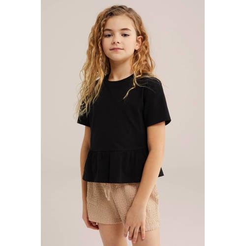 WE Fashion T-shirt zwart Meisjes Katoen Ronde hals Effen - maat 158/164 afbeelding