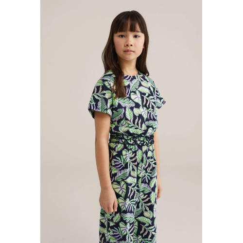 WE Fashion jumpsuit groen Meisjes Katoen Ronde hals All over print