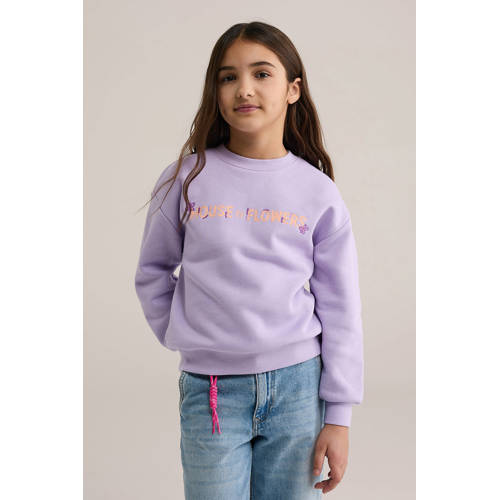 WE Fashion sweater lila Paars Tekst - maat 146/152 afbeelding