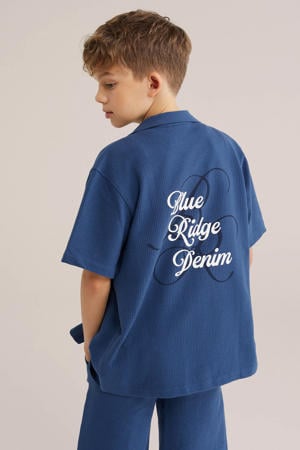 overshirt met backprint met textuur donkerblauw