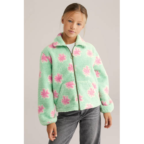 WE Fashion teddy jas lichtgroen All over print - maat 122/128 afbeelding