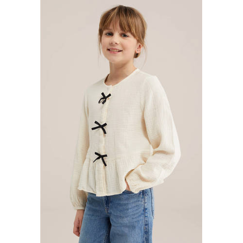 WE Fashion blousetop ecru Meisjes Katoen Ronde hals Effen - maat 170/176 afbeelding