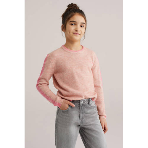 WE Fashion trui roze fijn gebreid Meisjes Polyester Ronde hals Gemêleerd - maat 158/164 afbeelding