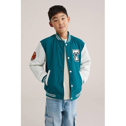 WE Fashion baseball jacket groen Jas Jongens Polyester Ronde hals Meerkleurig - maat 158/164 afbeelding