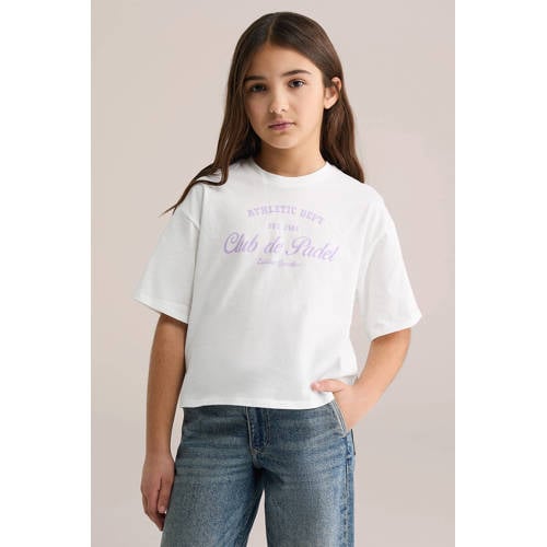 WE Fashion T-shirt wit Meisjes Katoen Ronde hals Tekst - maat 170/176 afbeelding