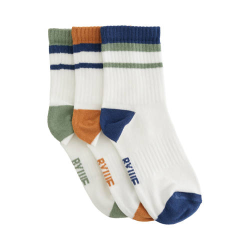WE Fashion sokken - set van 3 groen/oranje/donkerblauw Wit Jongens Katoen - maat 35/38 afbeelding