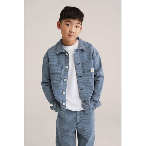 WE Fashion Blue Ridge Overshirt gestreept medium blue denim Overhemd Blauw