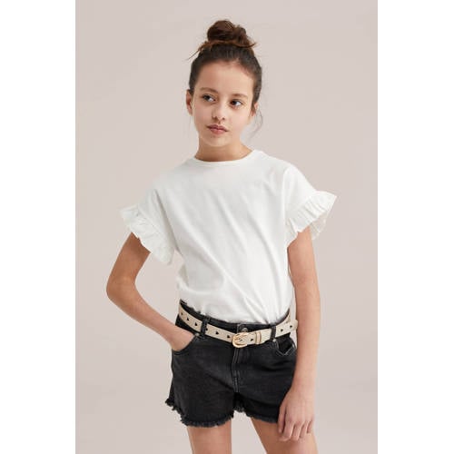 WE Fashion T-shirt wit Meisjes Katoen Ronde hals Effen - maat 98/104 afbeelding