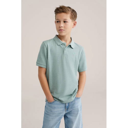 WE Fashion polo grijsgroen Jongens Katoen Polokraag Effen