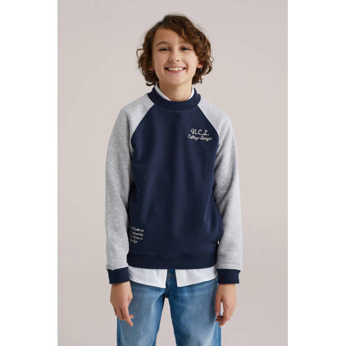 WE Fashion sweater met backprint donkerblauw Backprint - maat 110/116 afbeelding