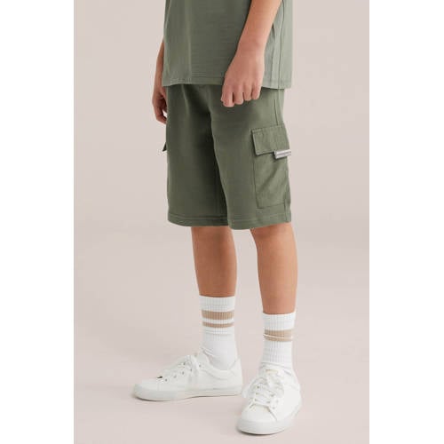 WE Fashion sweatshort olijfgroen Korte broek Effen - maat 164 afbeelding