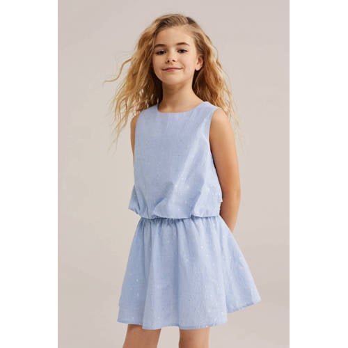 WE Fashion gestreepte mouwloze top lichtblauw Meisjes Katoen Ronde hals