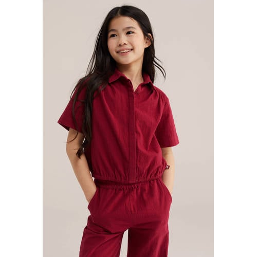 WE Fashion blouse donkerrood Meisjes Katoen Klassieke kraag Effen - maat 146/152 afbeelding