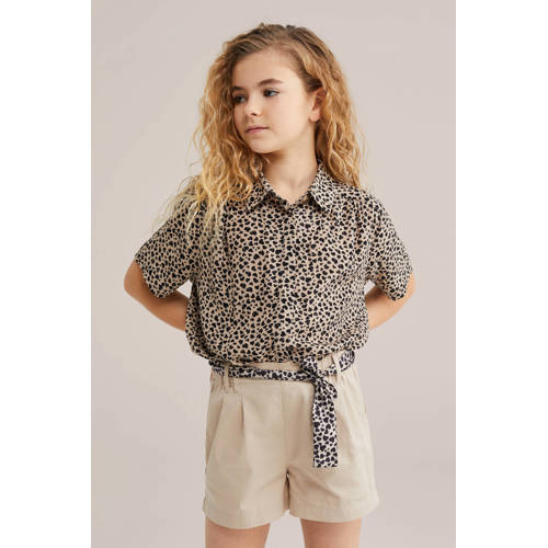 WE Fashion blouse met panterprint bruin Meisjes Viscose Klassieke kraag