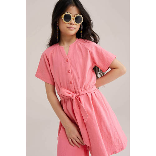 WE Fashion blousejurk roze Meisjes Katoen V-hals Effen - maat 146/152 afbeelding