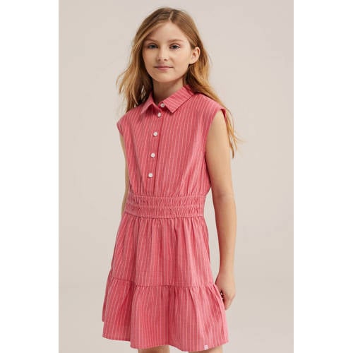 WE Fashion gestreepte blousejurk roze Meisjes Katoen Klassieke kraag Streep - maat 170/176 afbeelding