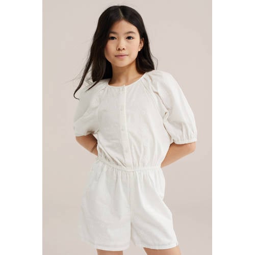 WE Fashion Straight playsuit wit Meisjes Katoen Ronde hals Effen - maat 170/176 afbeelding