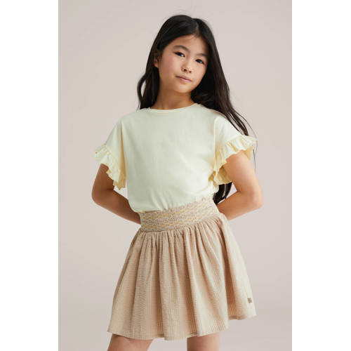 WE Fashion T-shirt ecru Meisjes Katoen Ronde hals Effen - maat 122/128 afbeelding