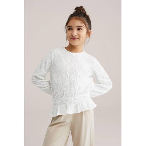 WE Fashion blousetop Wit Meisjes Katoen Ronde hals Effen