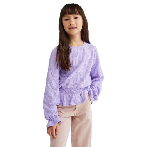 WE Fashion blousetop paars Meisjes Katoen Ronde hals Effen