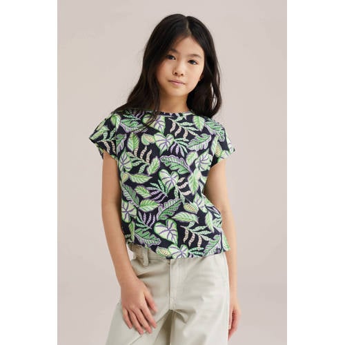WE Fashion T-shirt groen Meisjes Katoen Ronde hals All over print - maat 110/116 afbeelding
