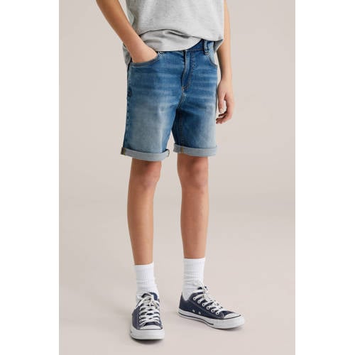 WE Fashion Blue Ridge denim short medium blue denim Korte broek Blauw Effen