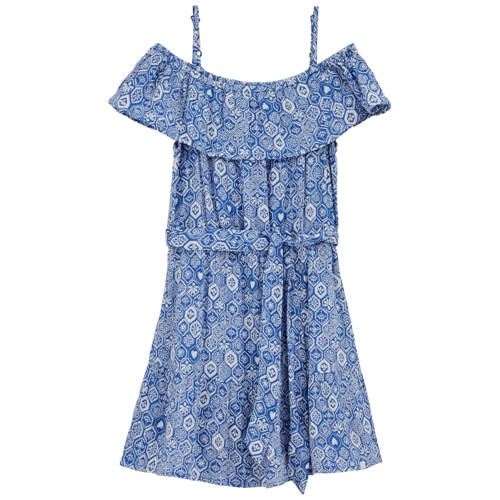 WE Fashion off shoulder jurk blauw All over print - maat 110/116 afbeelding