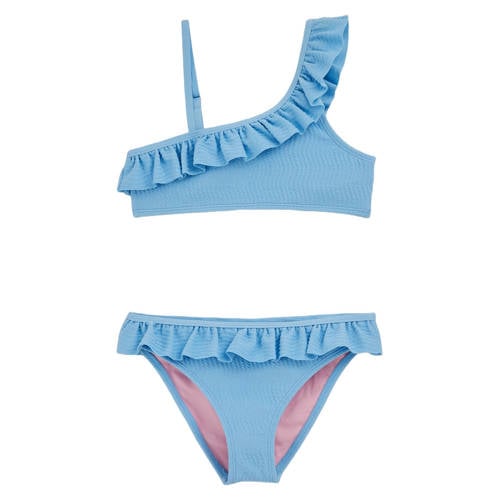 WE Fashion one shoulder biniki met ruches lichtblauw Bikini Meisjes Polyester - maat 158/164 afbeelding