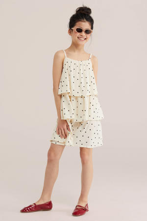 korte jurk met stippen beige