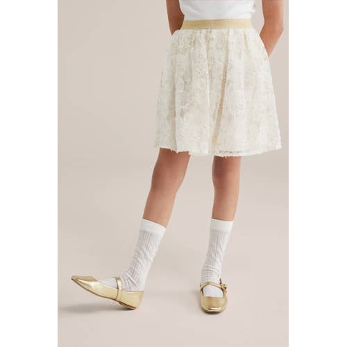 WE Fashion korte rok met glitter wit Meisjes Polyester Effen - maat 134/140 - pailletten afbeelding