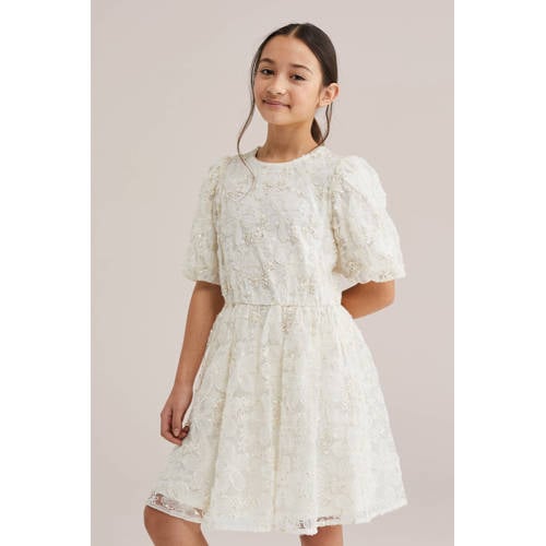 WE Fashion zomerjurk wit Meisjes Polyester Ronde hals Effen