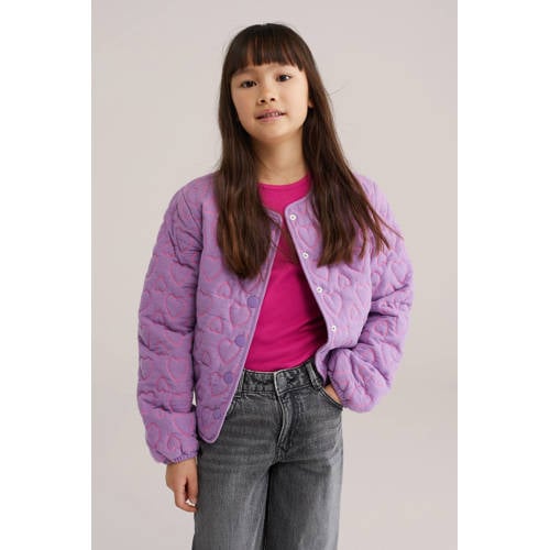WE Fashion bomberjack lente paars Jas Meisjes Katoen Ronde hals Hartjes