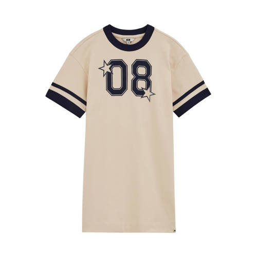 WE Fashion T-shirtjurk beige Meisjes Katoen Ronde hals Tekst - maat 110/116 afbeelding