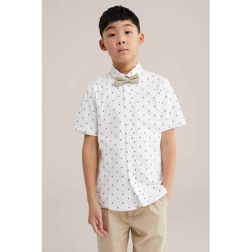 WE Fashion casual overhemd wit Jongens Stretchkatoen Klassieke kraag All over print - maat 146/152 afbeelding