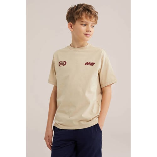 WE Fashion T-shirt met backprint beige Jongens Katoen Ronde hals Backprint - maat 170/176 afbeelding