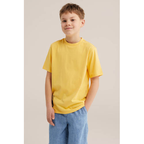 WE Fashion T-shirt met backprint geel Jongens Katoen Ronde hals Backprint - maat 98/104 afbeelding