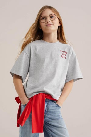 T-shirt met backprint grijs melange