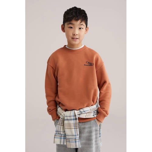 WE Fashion sweater met backprint roodbruin Backprint - maat 170/176 afbeelding