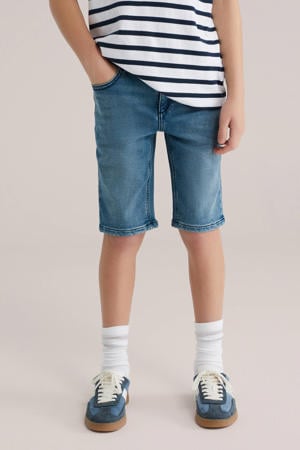 slim fit denim short medium blue denim