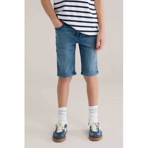 WE Fashion Blue Ridge denim short medium blue denim Korte broek Blauw Effen