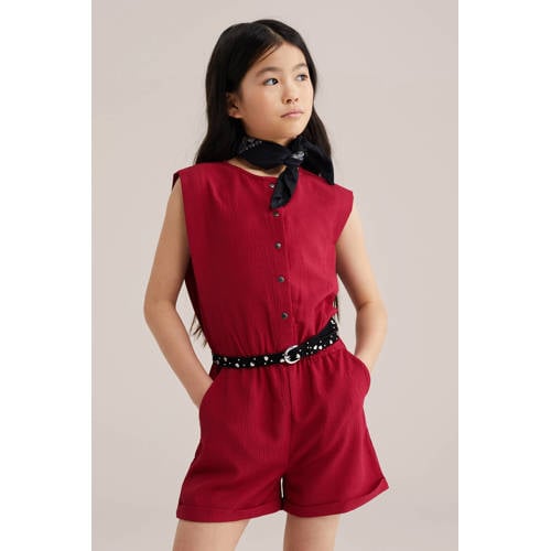 WE Fashion Straight playsuit rood Meisjes Polyester Ronde hals Effen