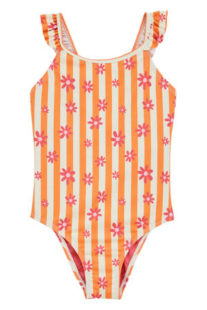 badpak met ruches oranje/wit/roze