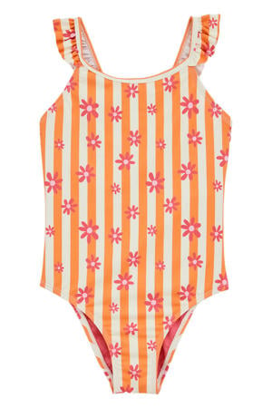 badpak met ruches oranje/wit/roze