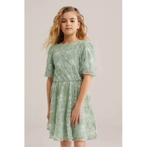 WE Fashion zomerjurk groen Meisjes Polyester Ronde hals Effen