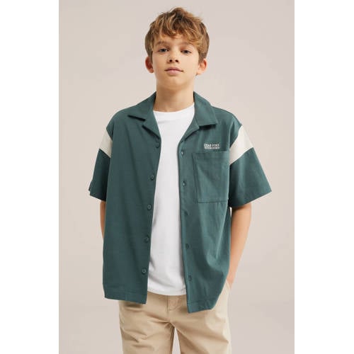 WE Fashion overshirt donkergroen Overhemd Jongens Katoen Klassieke kraag - maat 170/176 afbeelding