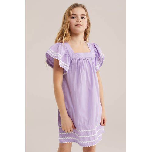 WE Fashion A-lijn jurk lila Paars Meisjes Katoen Vierkante hals Effen - maat 122/128 afbeelding