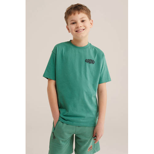 WE Fashion T-shirt met backprint donkergroen Jongens Katoen Ronde hals - maat 98/104 afbeelding